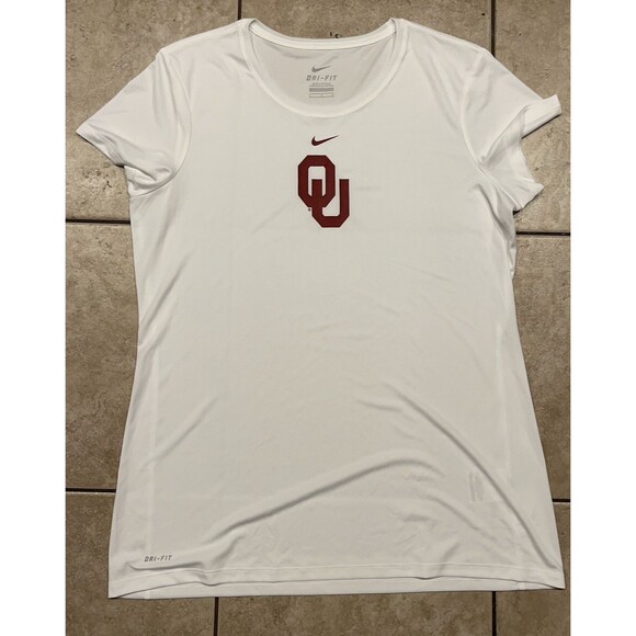 Oklahoma Sooners Shirt Womens L White Nike Dri fit Center Swoosh Performance Gym - Picture 1 of 6